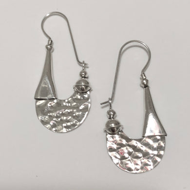 Hammered Modern Design Sterling Silver Earrings