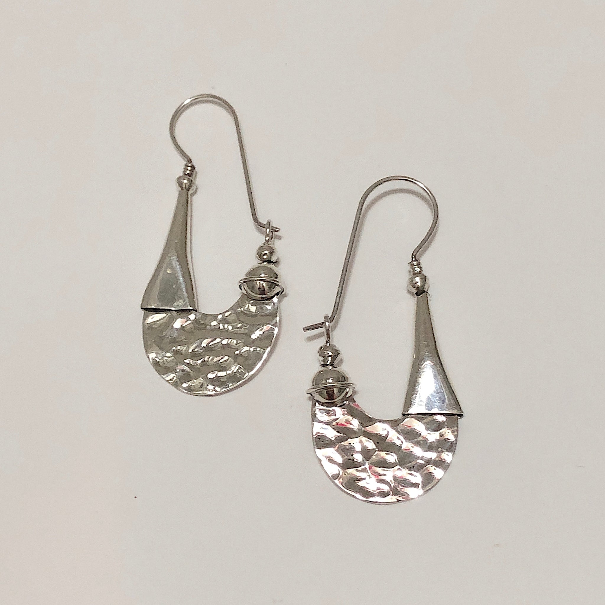 Hammered Silver Diamond Shape Dangle Earrings - Reveka Rose