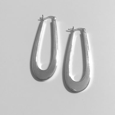 Sterling Silver Elongated Oval Hoop Earrings