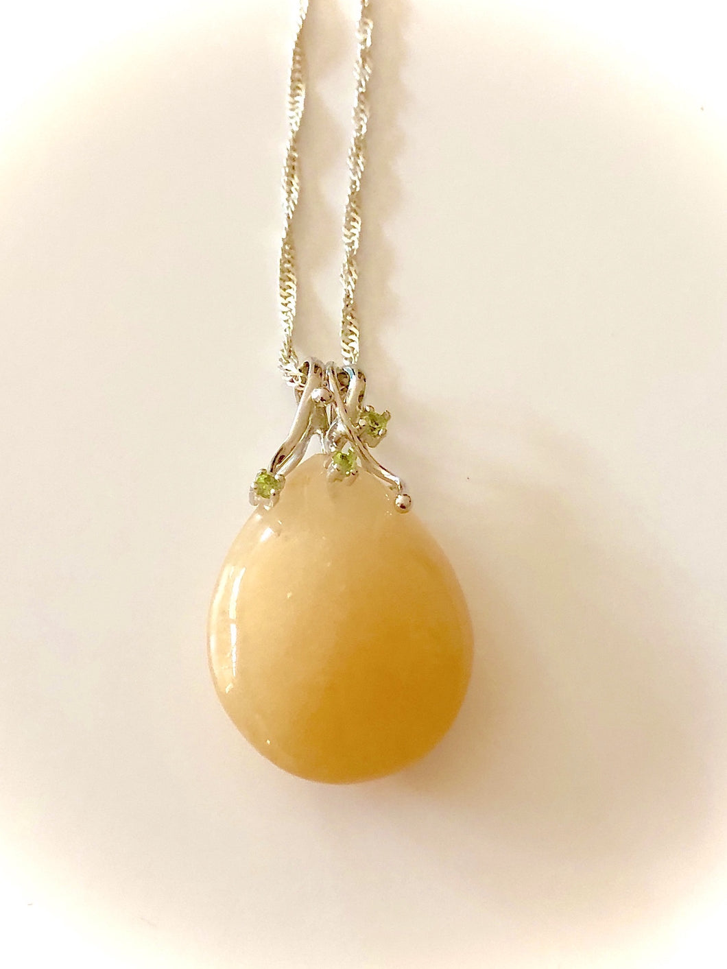 Yellow Jade and Sterling Silver Pendant on a Chain