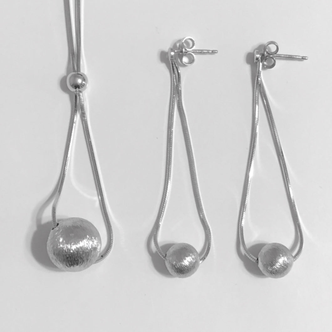 Sterling Silver Bead Drop Necklace and Earrings Set