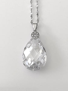 Faceted Teardrop Crystal Pendant in Sterling Silver