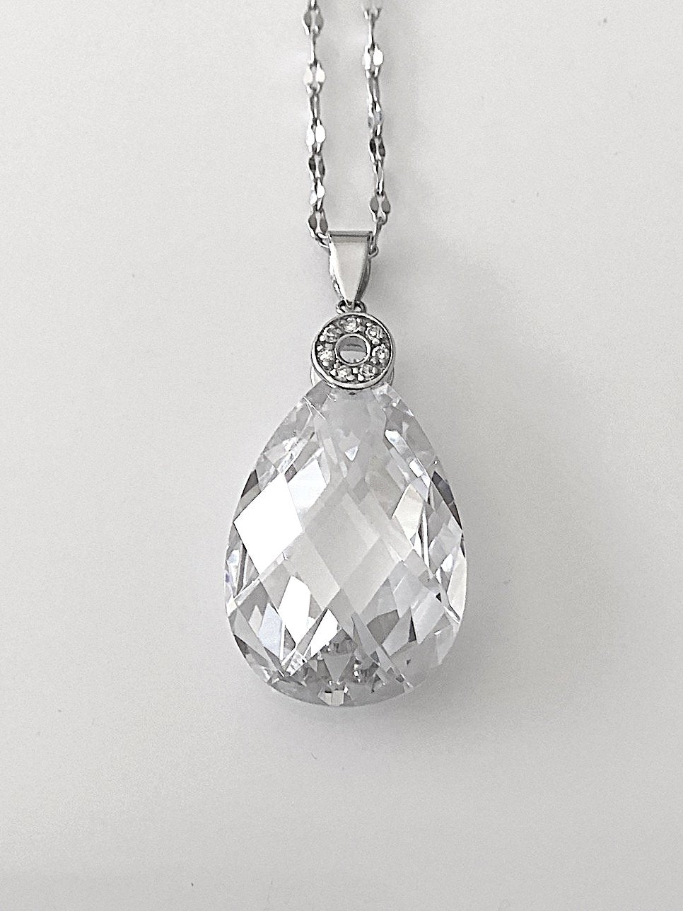 Faceted Teardrop Crystal Pendant in Sterling Silver