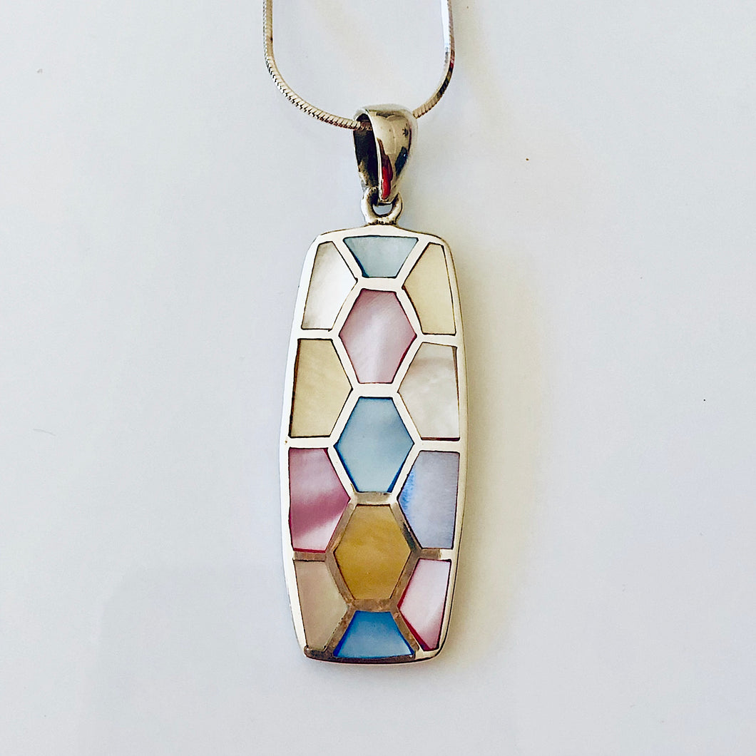 Mosaic Mother of Pearl Inlay Sterling Silver Pendant