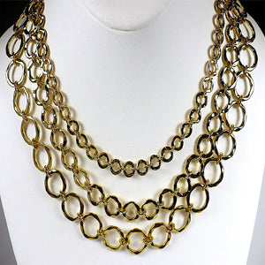 Gold Tone Multi-Strand Circle Linked Necklace Set