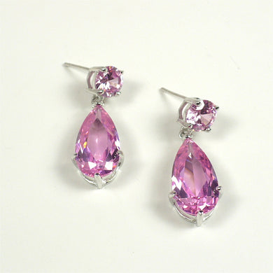 Pink CZ Sterling Silver Drop Earrings