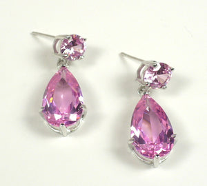 Pink CZ Sterling Silver Drop Earrings