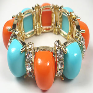 Coral and Turquoise Cabochon Stretch Bracelet