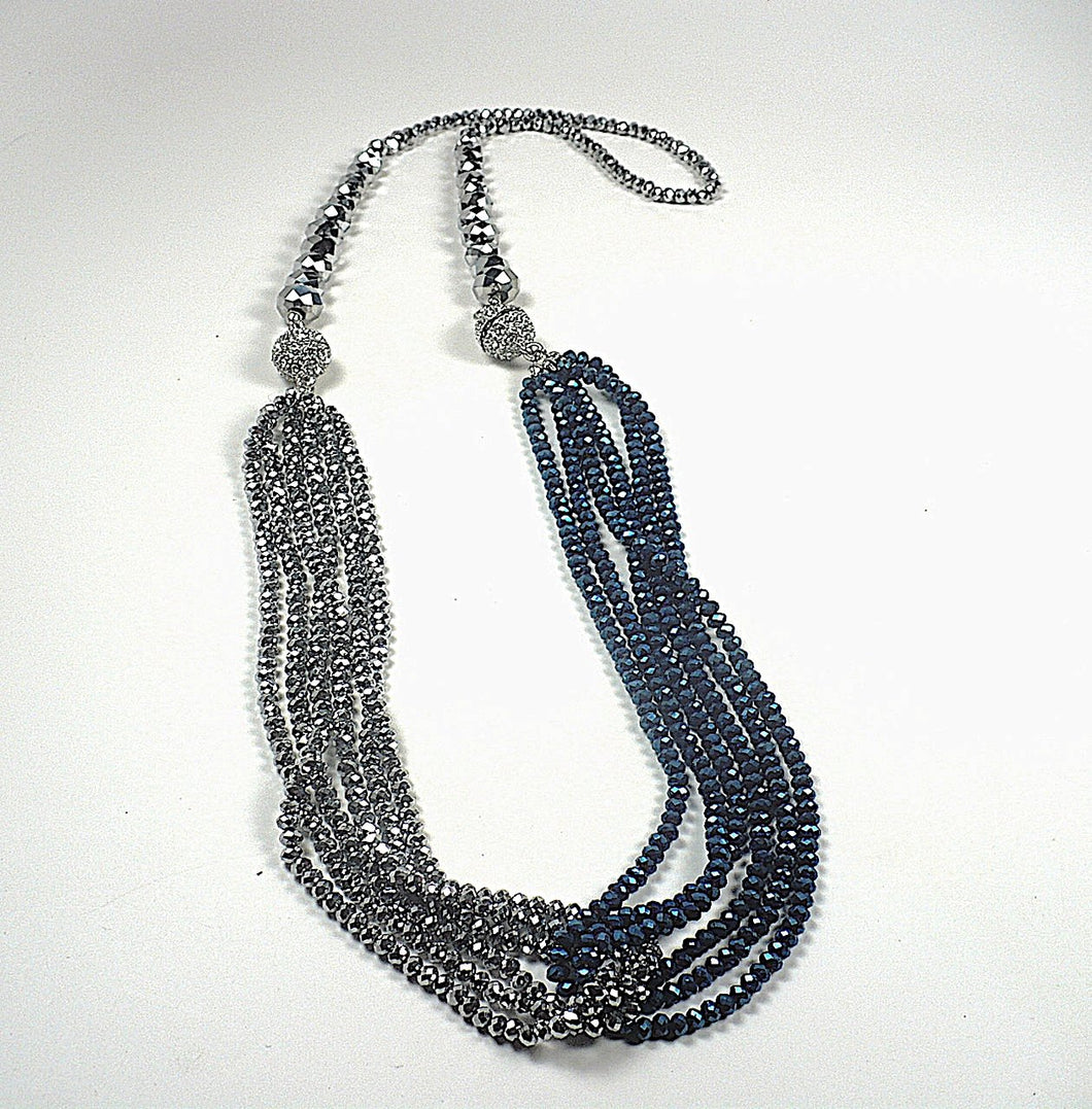 Royal Blue and Silver Multi Strands Necklace and Earrings Set