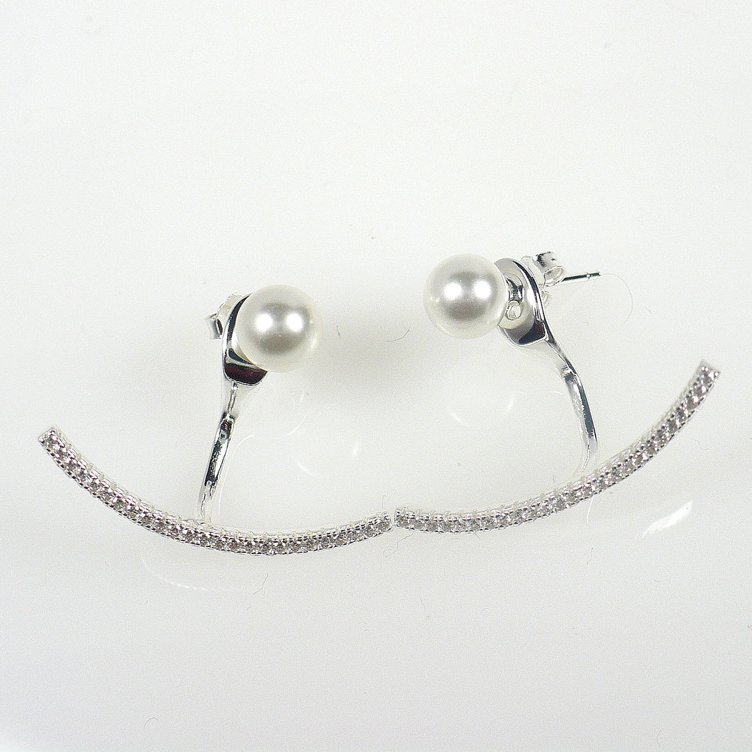 Sterling Silver Pearl and CZ Front-Back Earrings