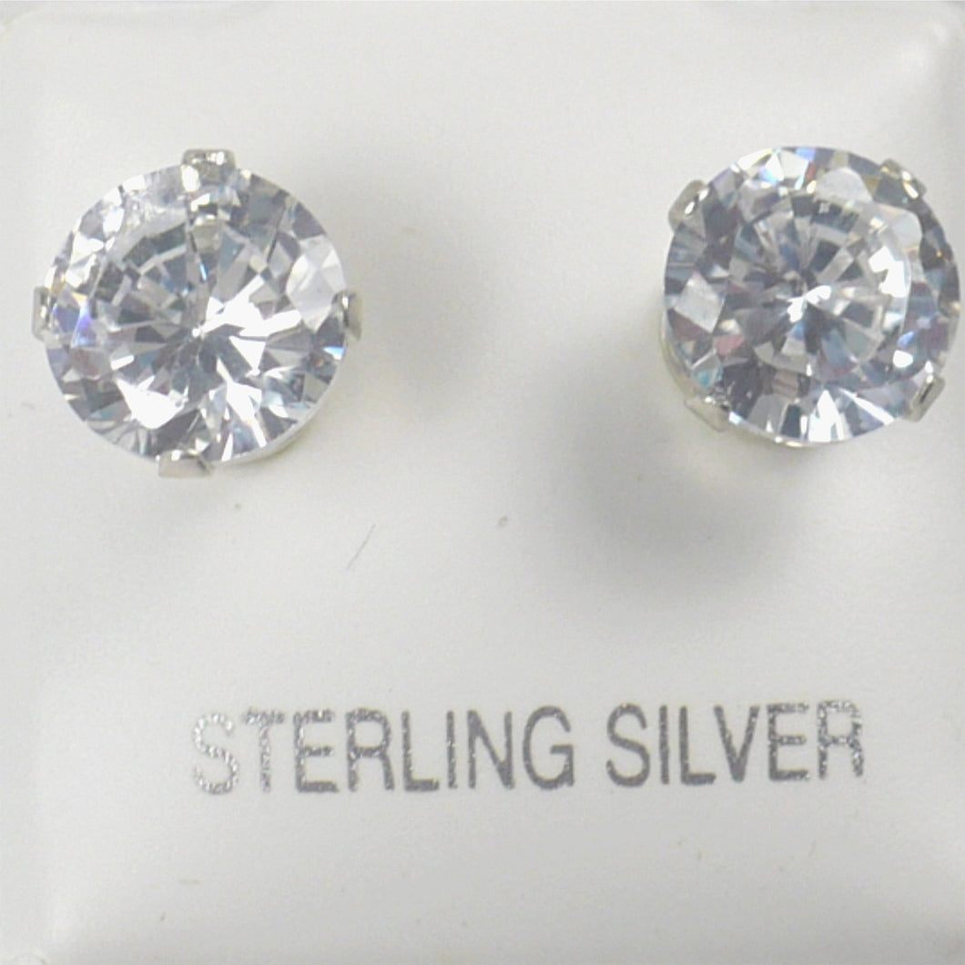 Sterling Silver 6 mm Clear CZ Stud Earrings