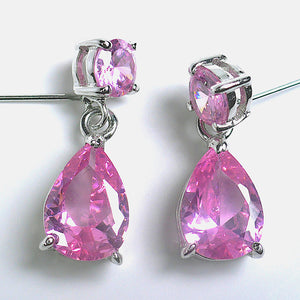 Pink Crystals Silvertone Dangle Earrings
